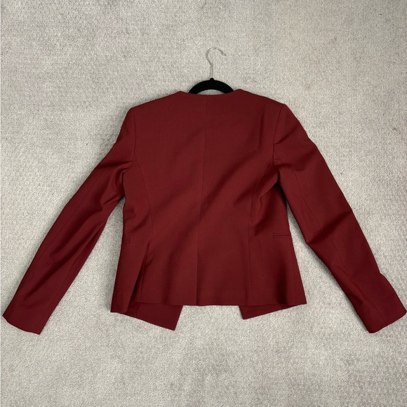 Theory Womens 2 Blazer Jacket Open Maroon Red Delaven Wool Stretch - Picture 2 of 3